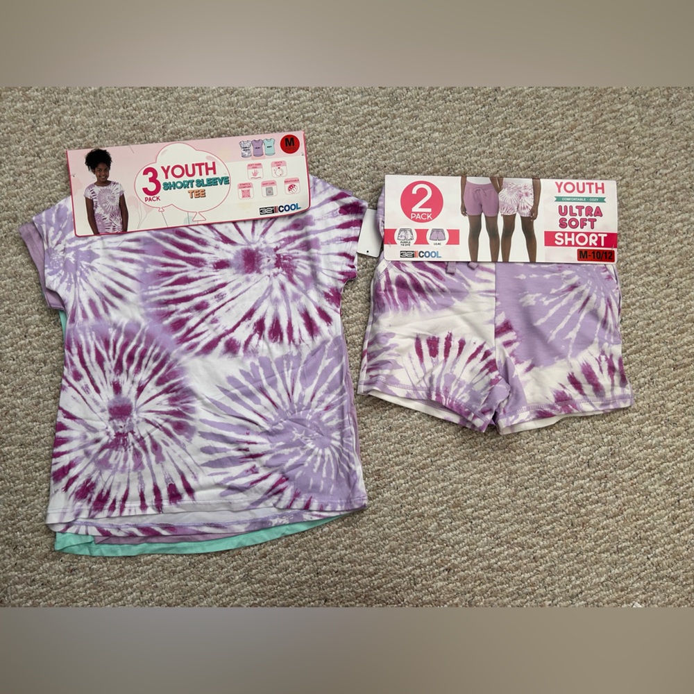 New 32 Degrees Youth Short-Sleeve Tie-Dye Tee and Short sets bundle size M 10/12